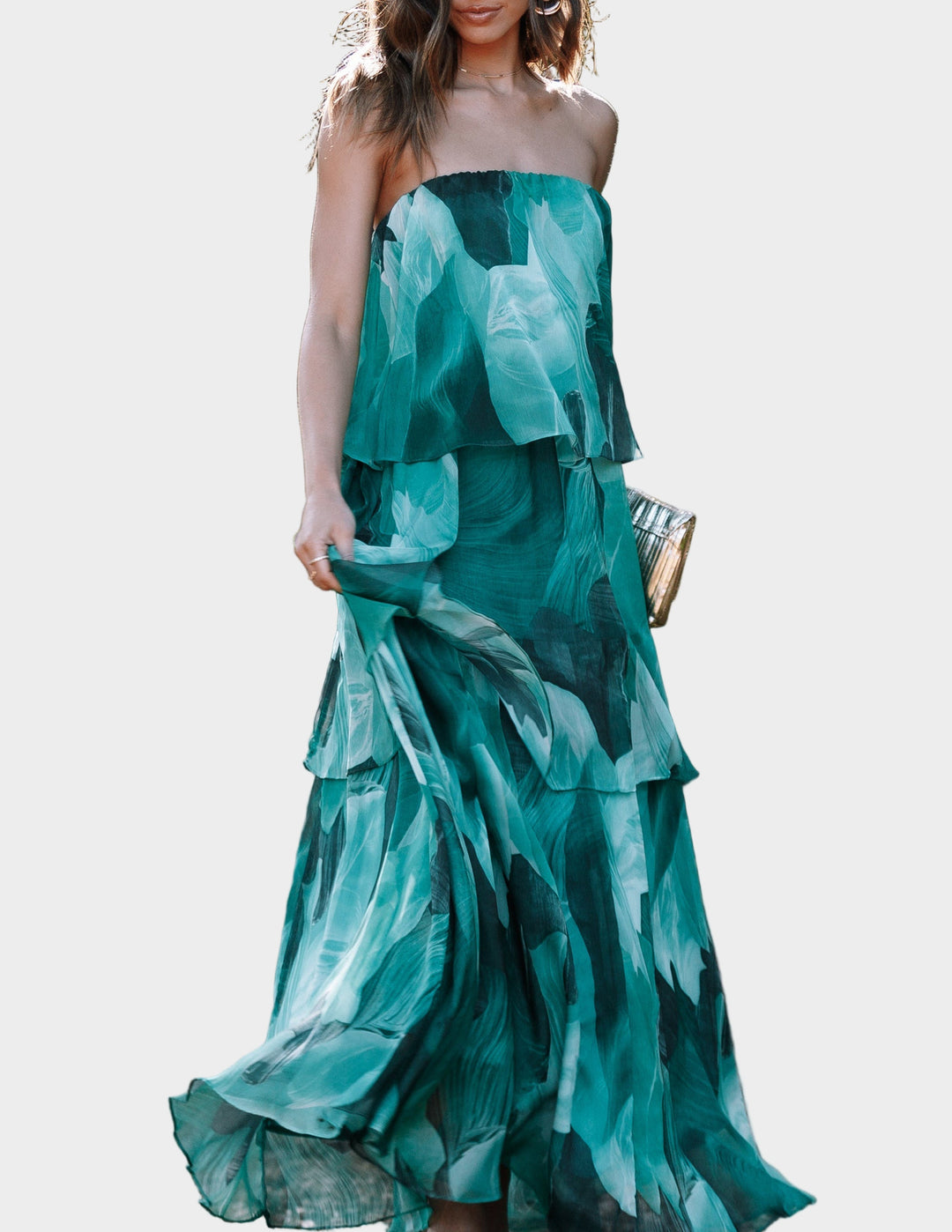 Maxi Dress Calista Green Bloom Strapless Jasmine's Boutique Australia
