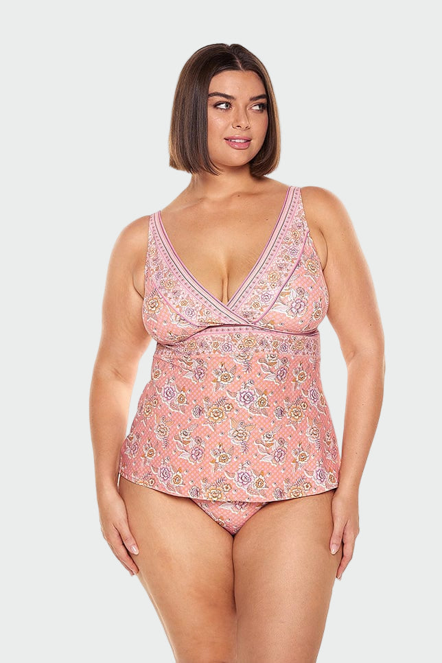 Pink Floral Low Neckline Tankini Top Jasmine's Boutique Australia