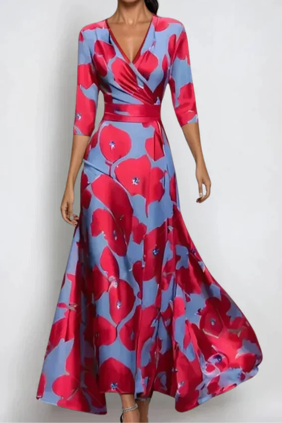 Elisa - Elegant Wrap Dress with Flowers Jasmine's Boutique Australia
