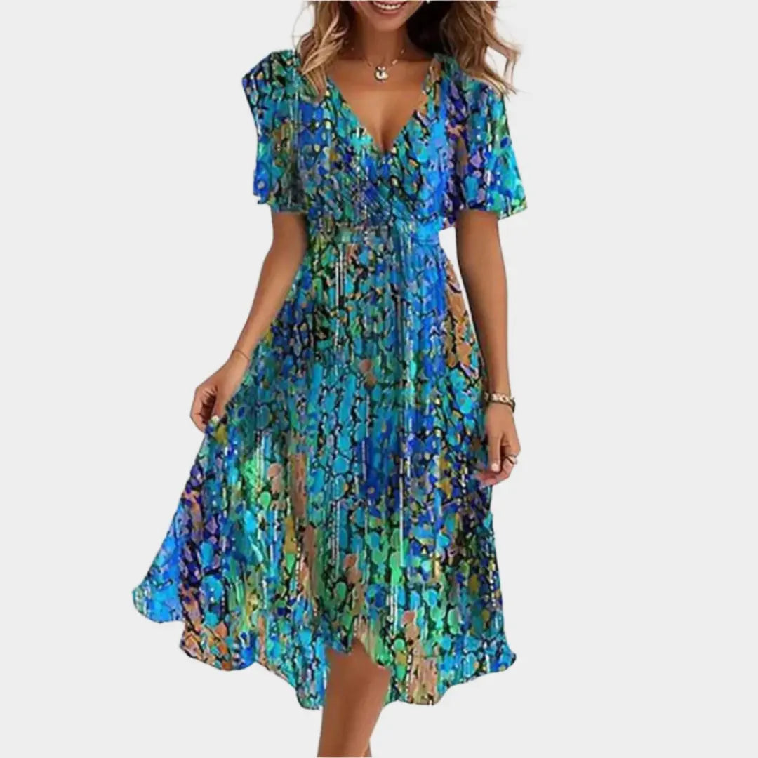 Retro Printed Dress with Wrap Neckline Jasmine's Boutique Australia