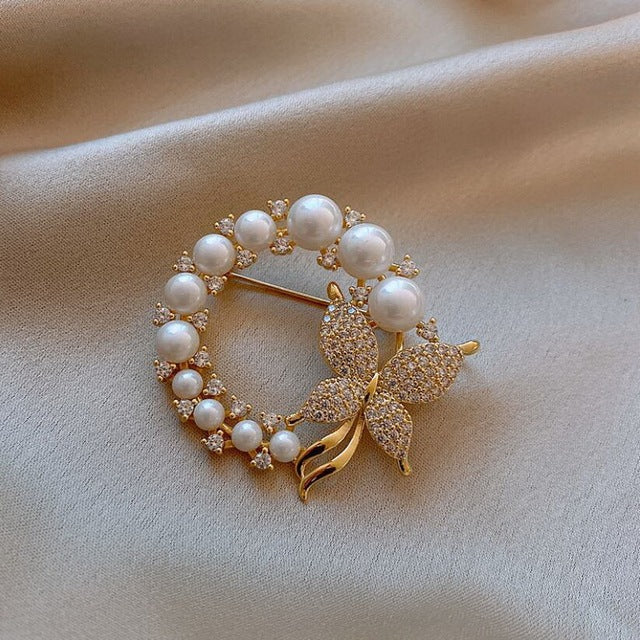 Vintage Butterfly Brooch with Pearls and Diamonds in Gold Jasmine's Boutique Australia
