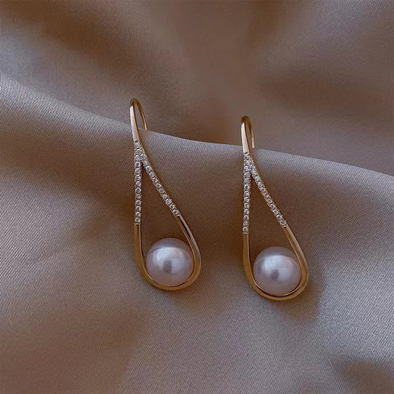 Pearl and Zirconia Pendant Earrings in Gold Jasmine's Boutique Australia