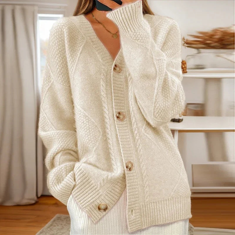 Sophie | Cable-Knit Cardigan  Liora Lane Boutique  Beige / UK 16-18 (XL) 34.95