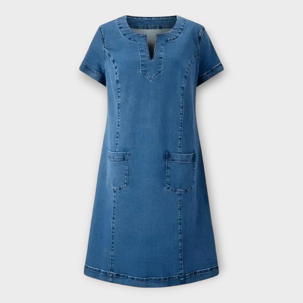 Denim Dress with Pockets and V Neckline Jasmine's Boutique Australia