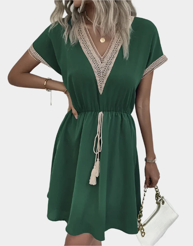 Romantic Boho Dress with Belt and V-Neck Jasmine's Boutique Australia