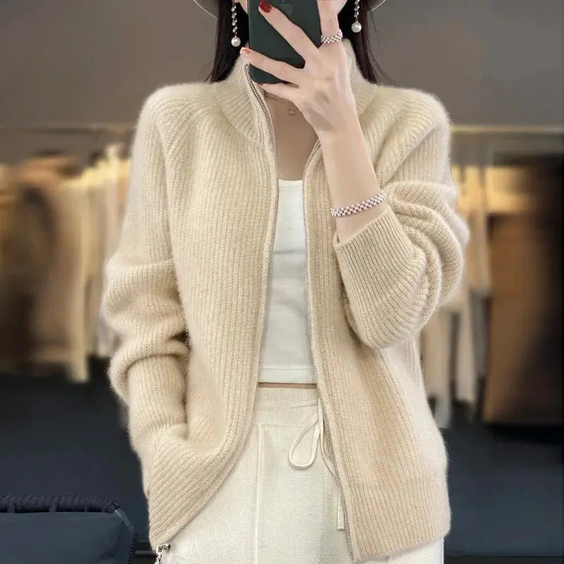 Luxe Neutral Zip-Up Knit Cardigan Jasmine's Boutique Australia