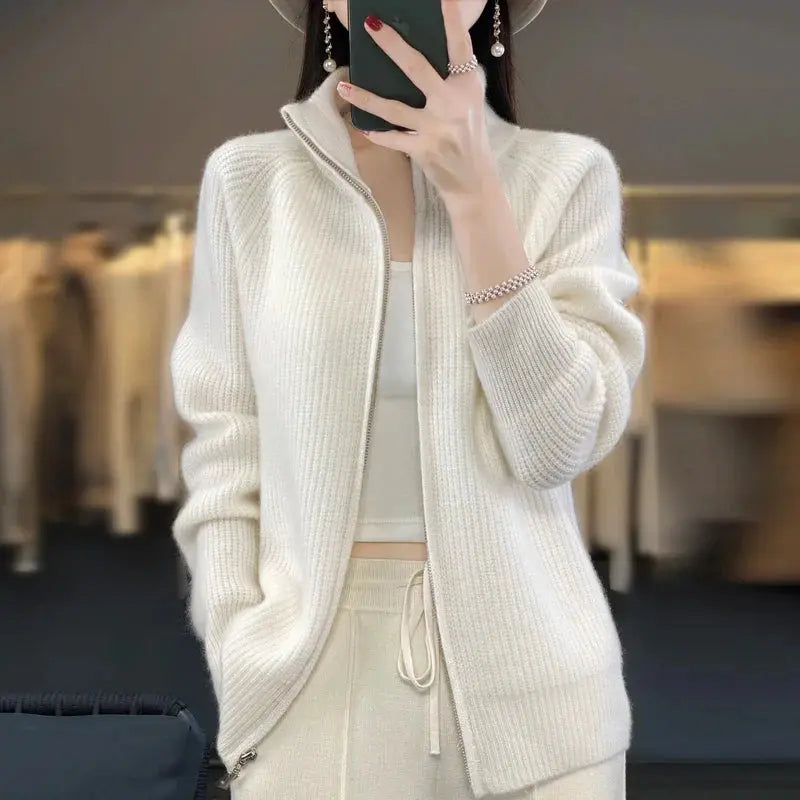 Luxe Neutral Zip-Up Knit Cardigan Jasmine's Boutique Australia