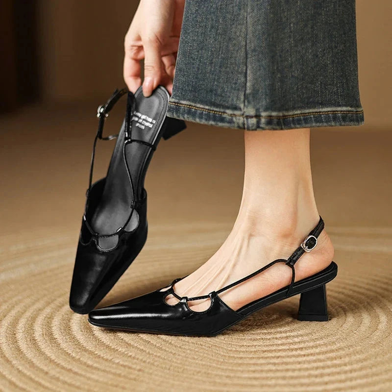 Katie Genuine Leather Slingbacks  Liora Lane Boutique  Black / 9.5 99.99