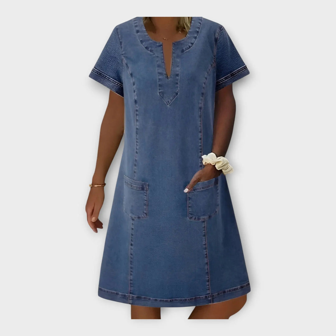 Denim Dress with Pockets and V Neckline Jasmine's Boutique Australia