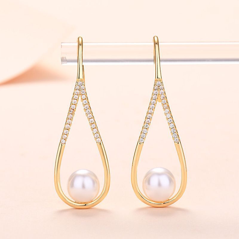 Pearl and Zirconia Pendant Earrings in Gold Jasmine's Boutique Australia