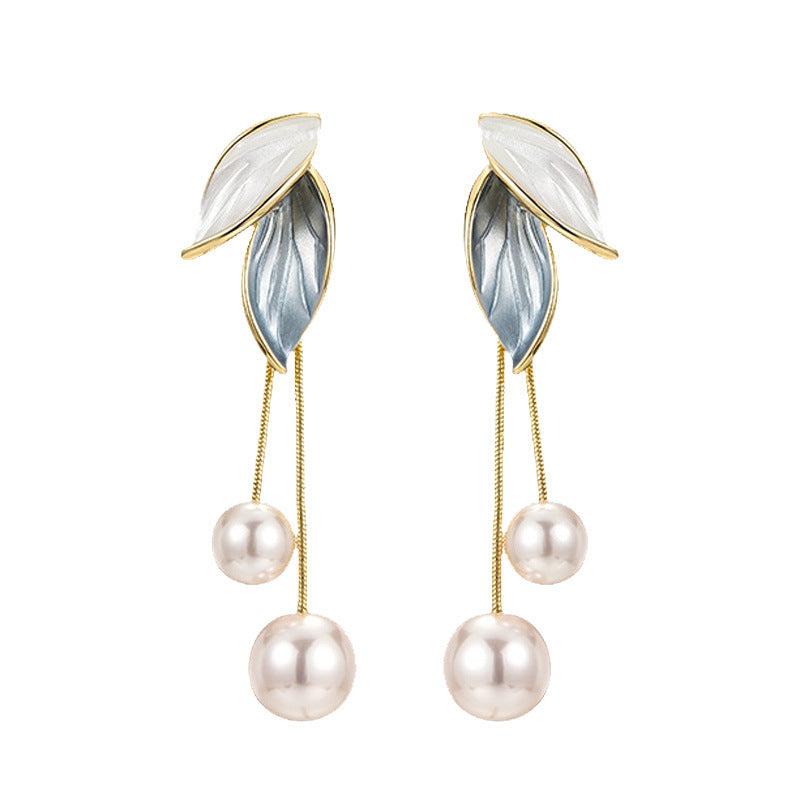 Leaf Pendant Earrings with Pearls in Gold Jasmine's Boutique Australia