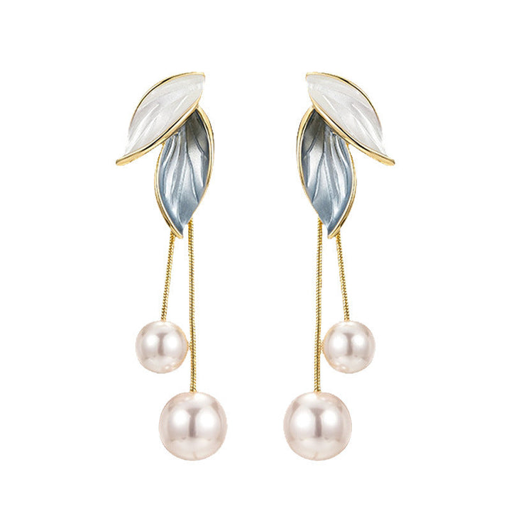 Leaf Pendant Earrings with Pearls in Gold Jasmine's Boutique Australia
