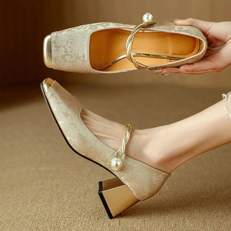 Elana Block Heels  Liora Lane Boutique  Beige / 11.5 59.99