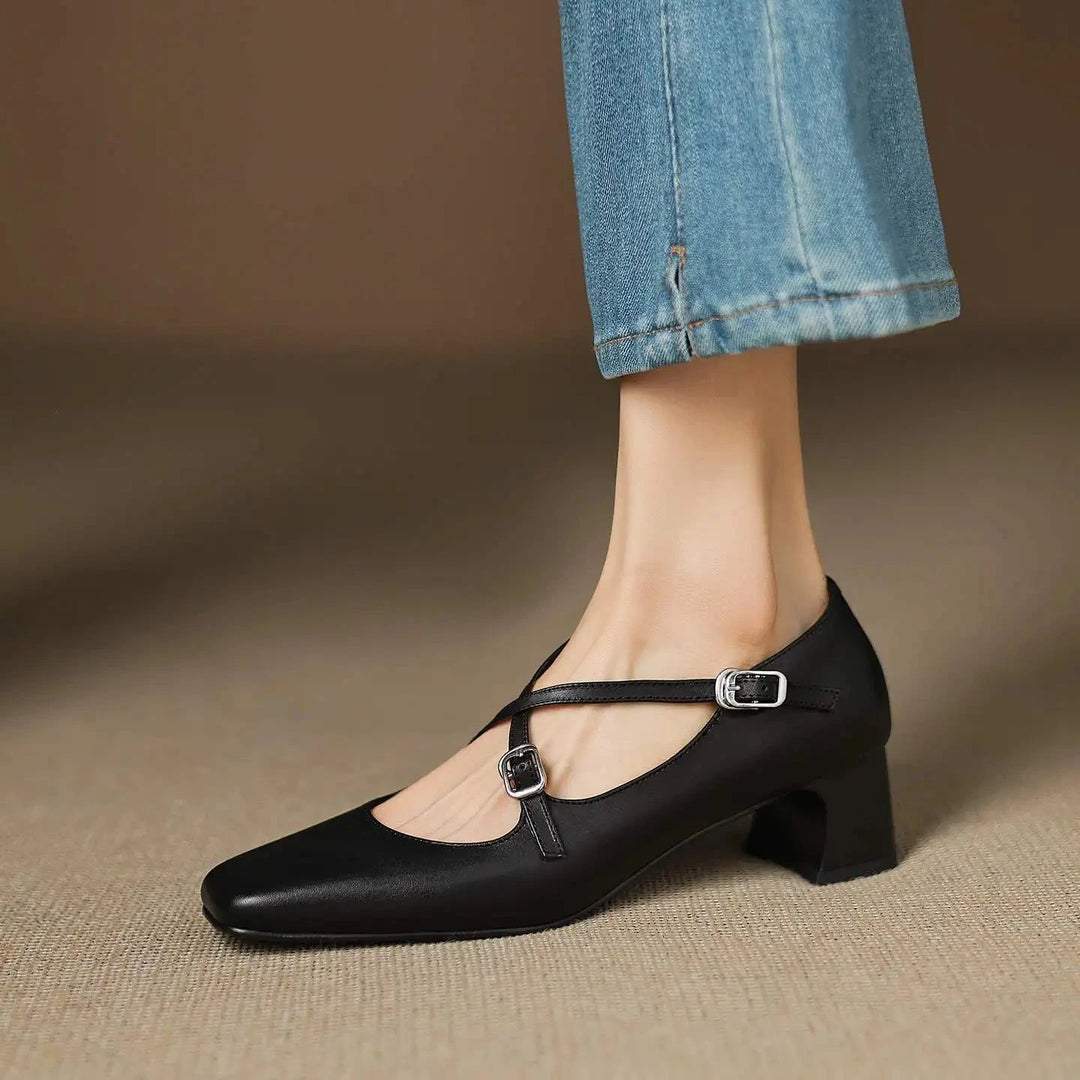 Ciora Genuine Leather Heels  Liora Lane Boutique  Black / 9.5 109.99