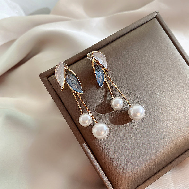 Leaf Pendant Earrings with Pearls in Gold Jasmine's Boutique Australia