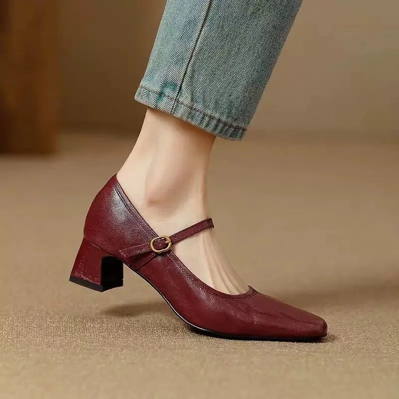 Remina Genuine Leather Heels  Liora Lane Boutique  Maroon / 9.5 89.99