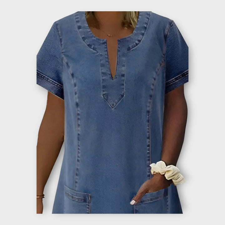 Denim Dress with Pockets and V Neckline Jasmine's Boutique Australia