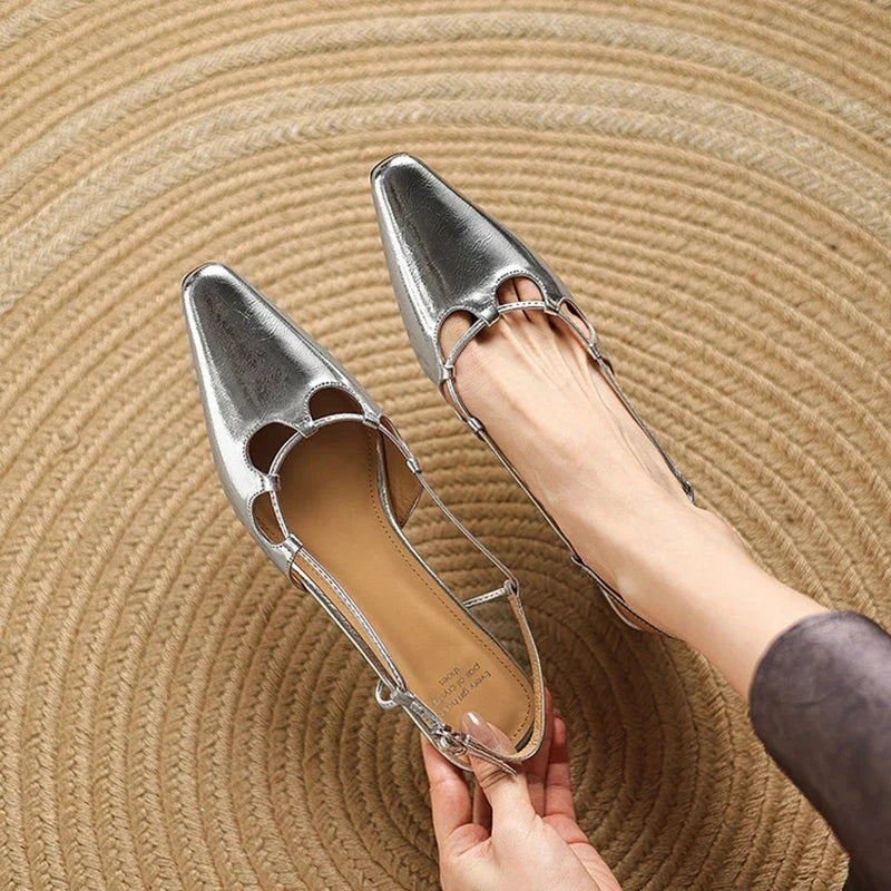 Katie Genuine Leather Slingbacks  Liora Lane Boutique  Silver / 9.5 99.99