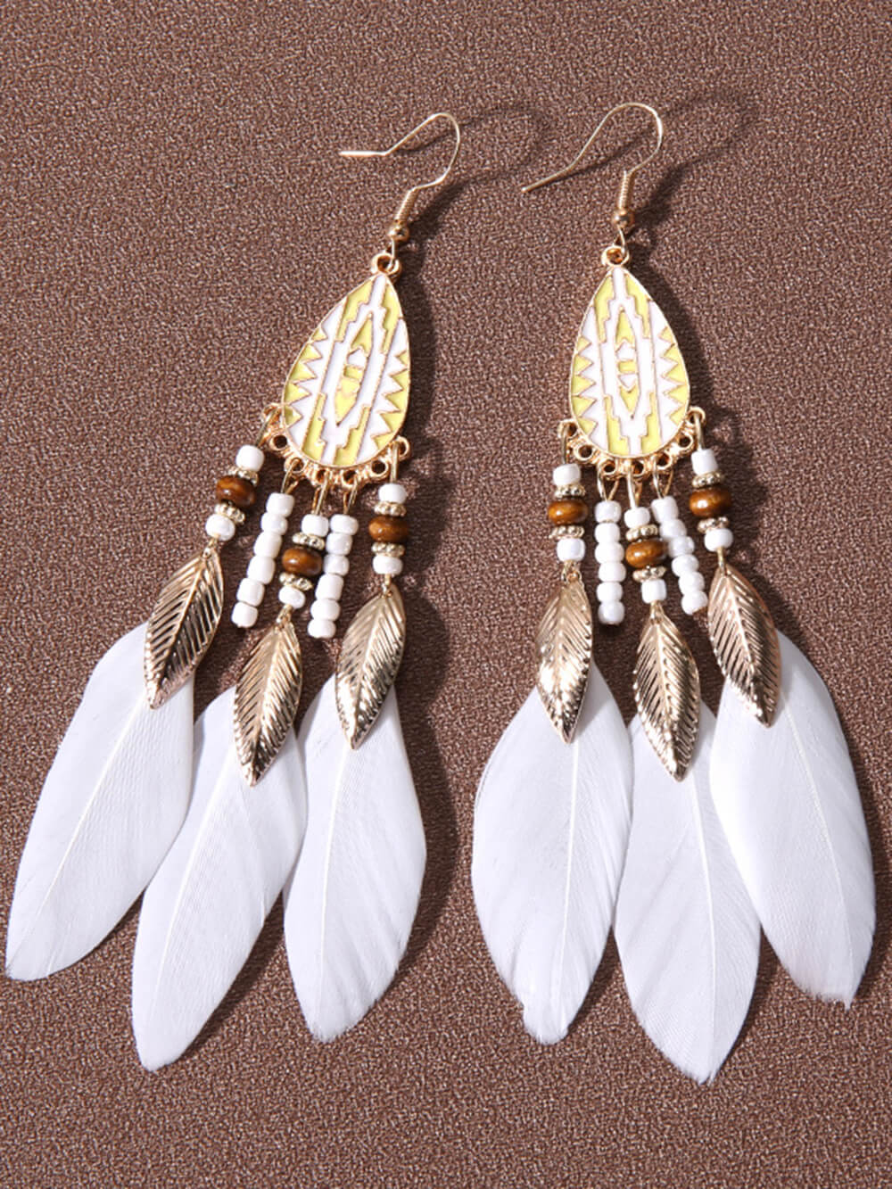 Bohemian Rice Beads Holiday Droplet Tassel Feather Earrings Jasmine's Boutique Australia