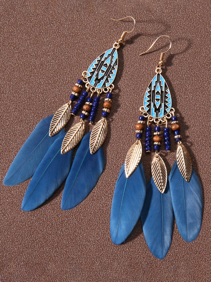 Bohemian Rice Beads Holiday Droplet Tassel Feather Earrings Jasmine's Boutique Australia