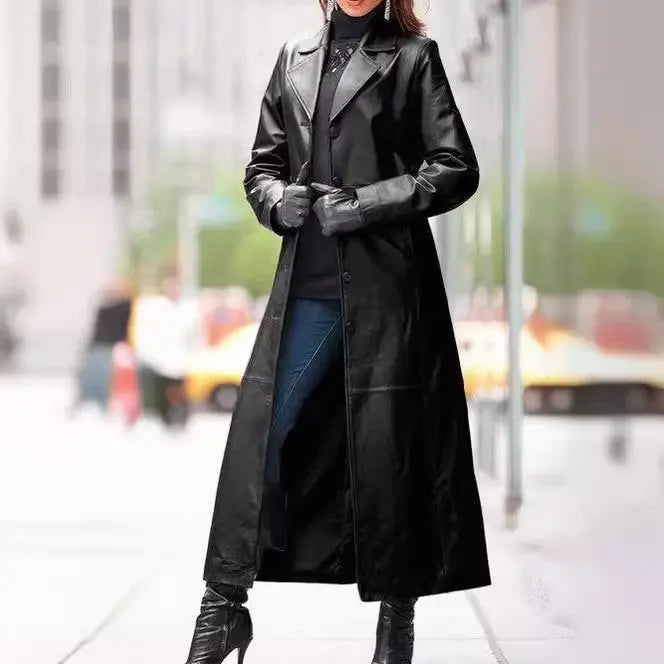 Noir Elegance Long Leather Coat Jasmine's Boutique Australia