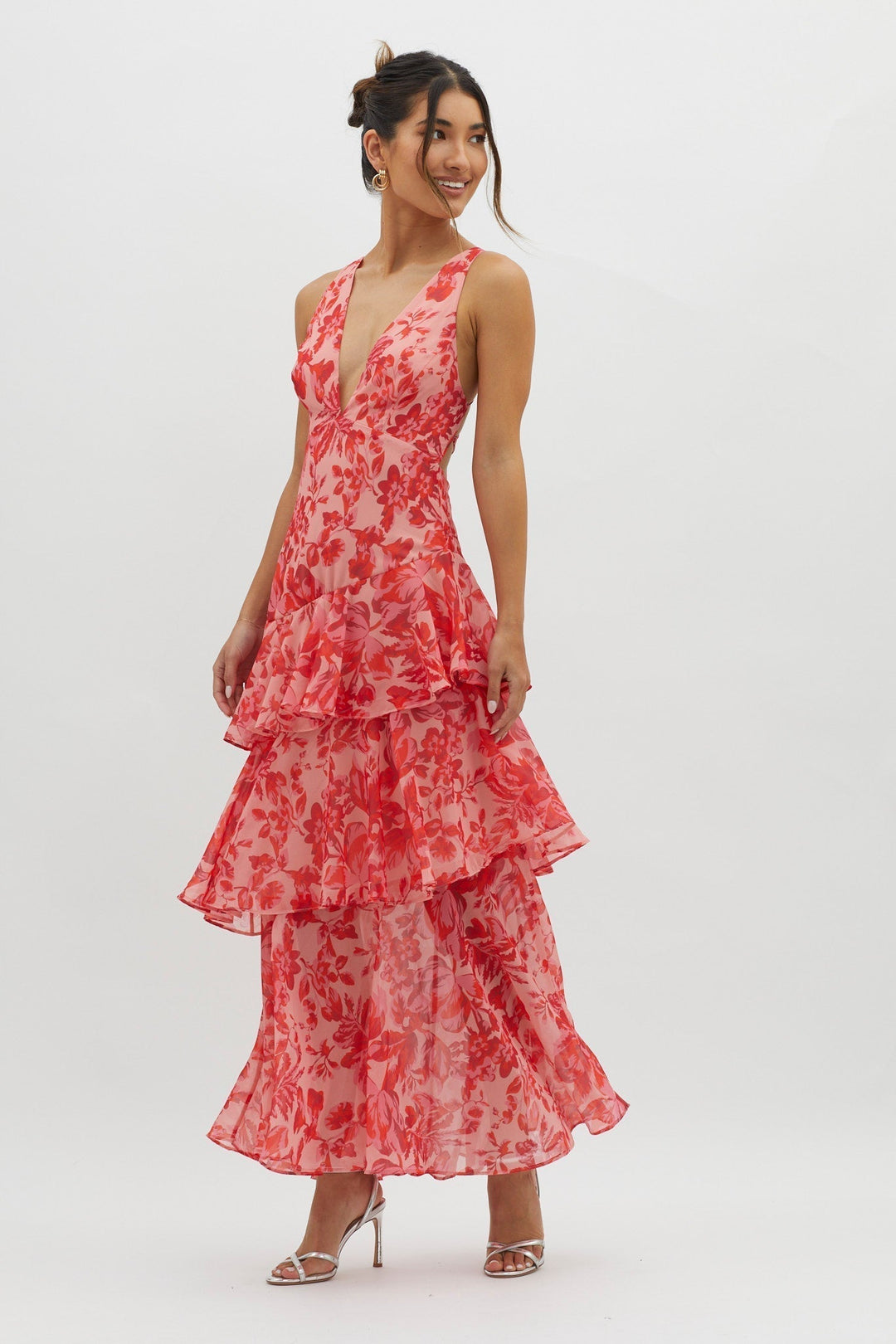 Crimson Bloom Tiered Maxi Dress Jasmine's Boutique Australia