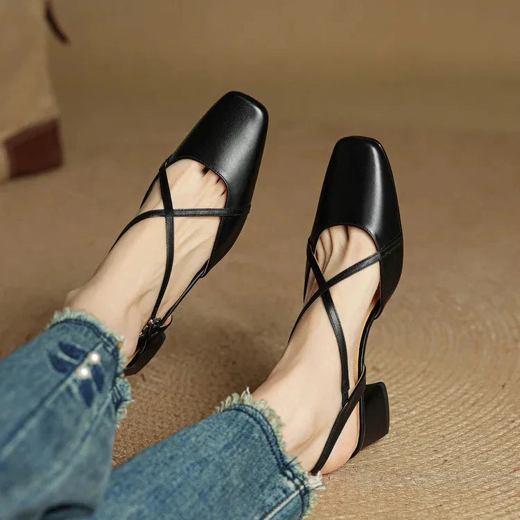 Elavie Genuine Leather Heels  Liora Lane Boutique  Black / 9.5 119.99