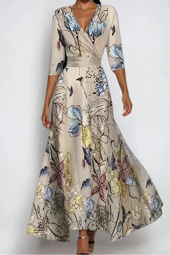 Elisa - Elegant Wrap Dress with Flowers Jasmine's Boutique Australia