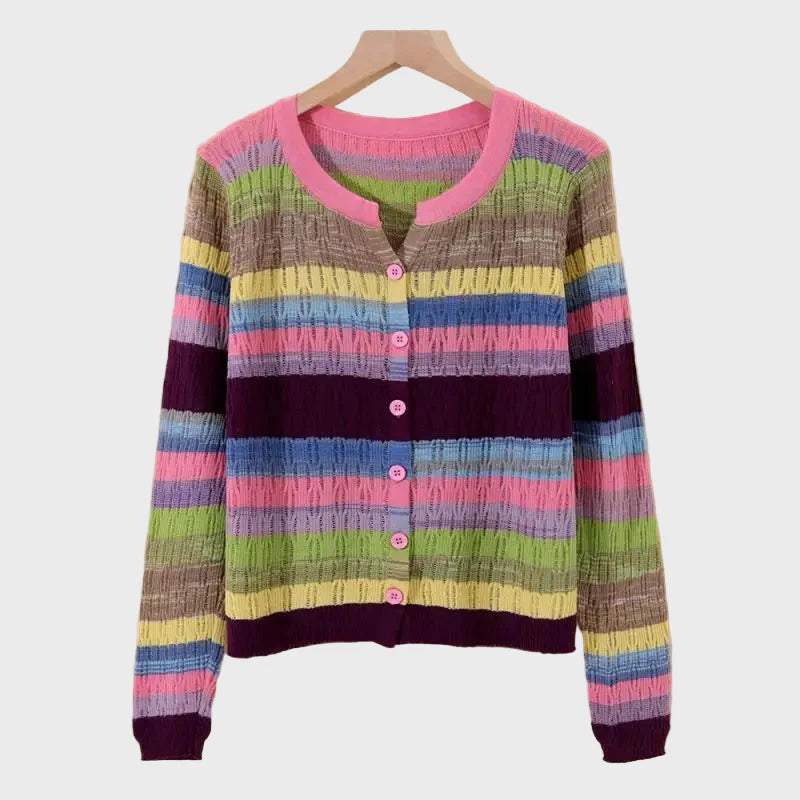 Knitted Cardigan with Retro Striped Design Liora Lane Boutique