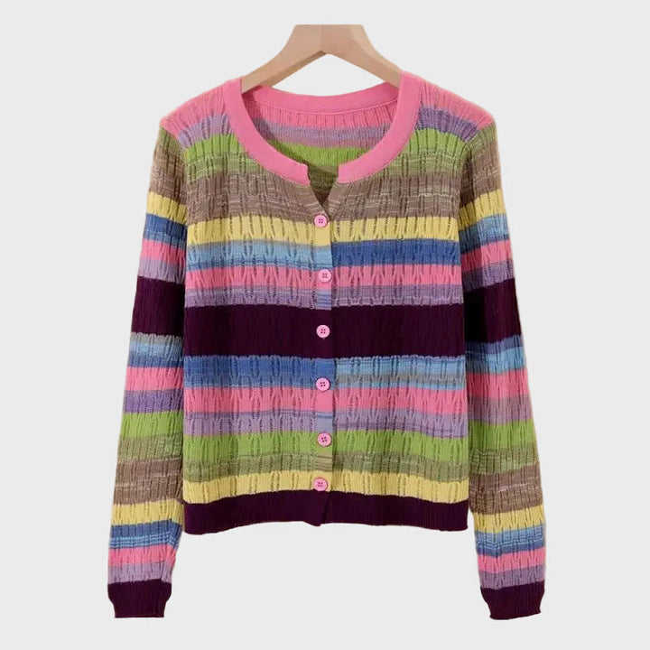 Knitted Cardigan with Retro Striped Design Liora Lane Boutique