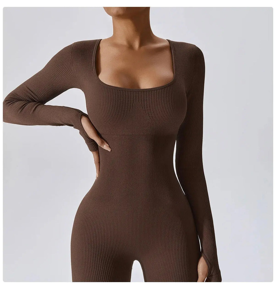 Mocha Sculpt Seamless Ribbed Jumpsuit Jasmine's Boutique Australia