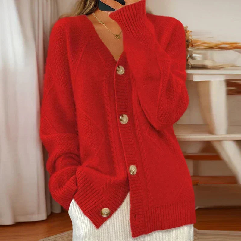 Sophie | Cable-Knit Cardigan  Liora Lane Boutique  Red / UK 16-18 (XL) 34.95