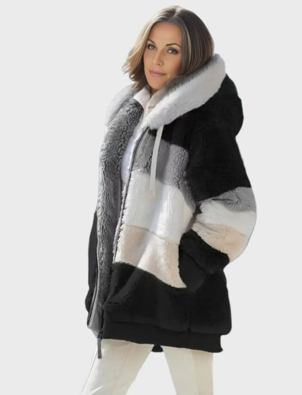 Luxe Colorblock Faux Fur Hoodie Coat Jasmine's Boutique Australia