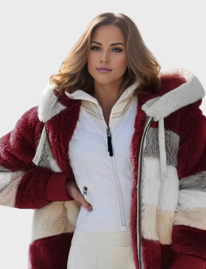 Luxe Colorblock Faux Fur Hoodie Coat Jasmine's Boutique Australia