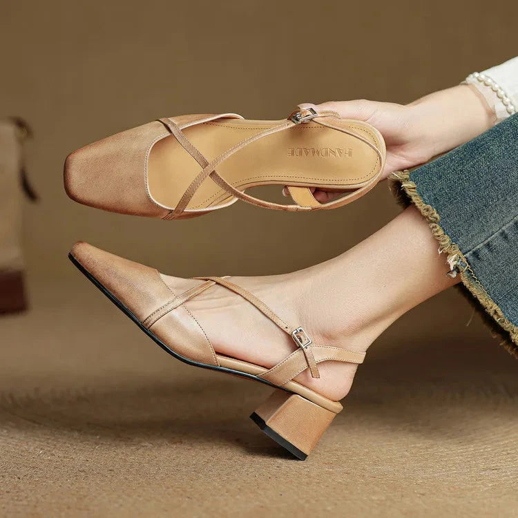 Elavie Genuine Leather Heels  Liora Lane Boutique  Apricot / 9.5 119.99