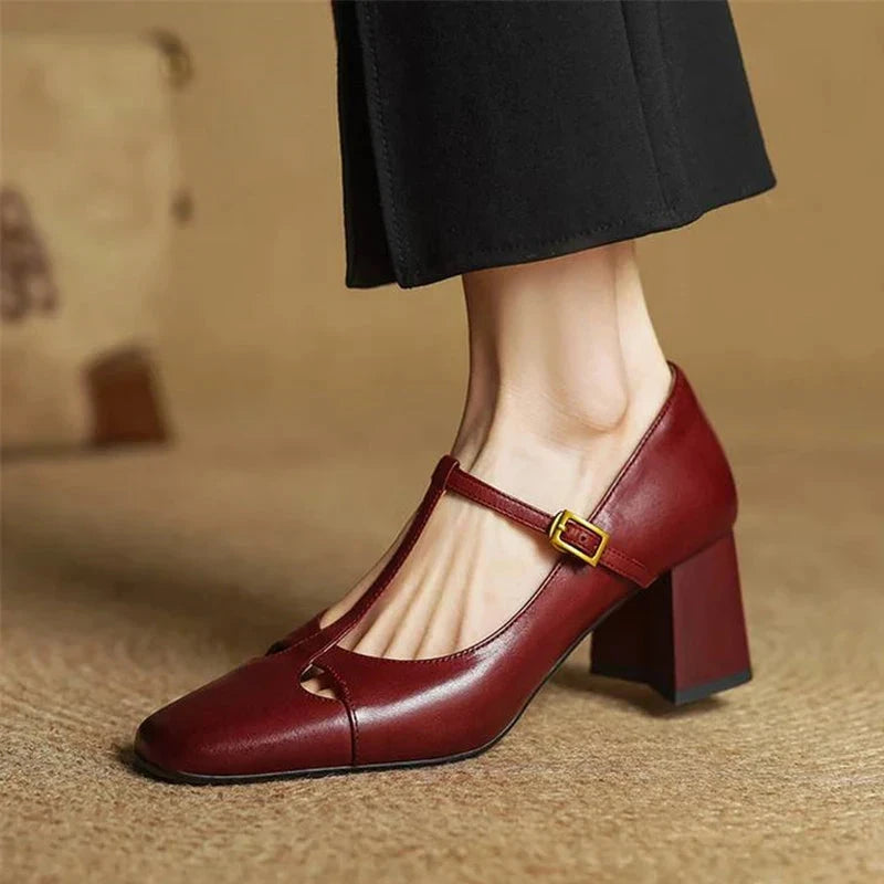 Elora Genuine Leather Heels  Liora Lane Boutique  Maroon / 9.5 119.99