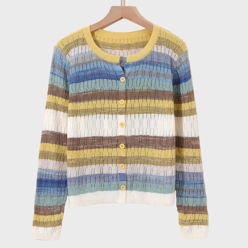 Knitted Cardigan with Retro Striped Design Liora Lane Boutique