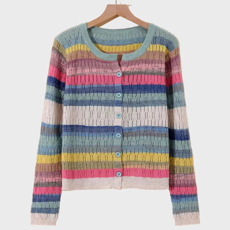 Knitted Cardigan with Retro Striped Design Liora Lane Boutique