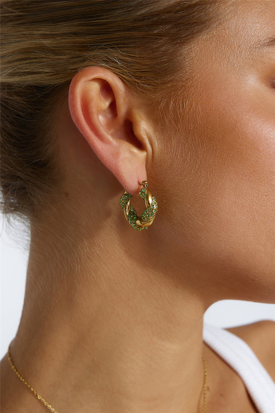 18-Carat Lover Crystal Earrings with Green Gold Jasmine's Boutique Australia