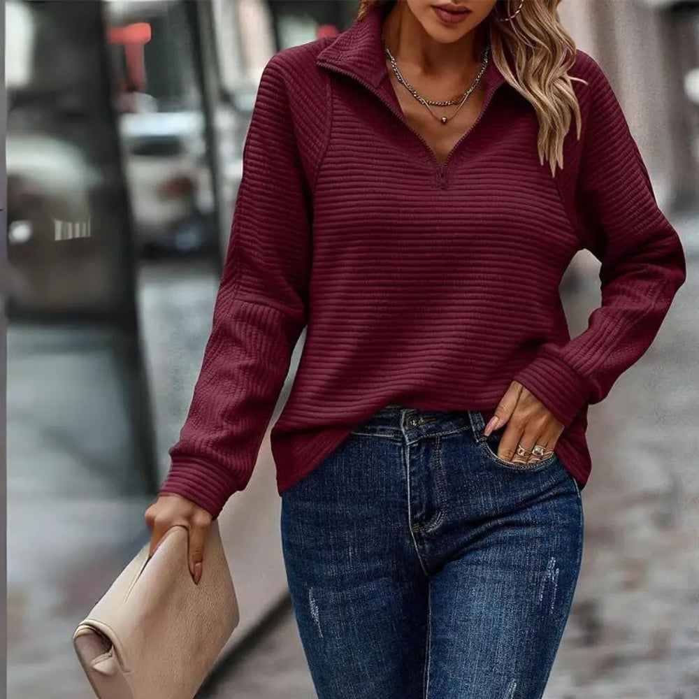 Rosewood Ribbed Zip Pullover Jasmine's Boutique Australia