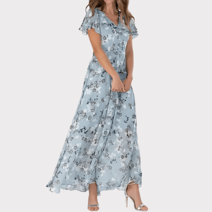Amara | Floral Flutter Sleeve Maxi Dress Liora Lane Boutique