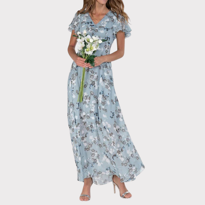 Amara | Floral Flutter Sleeve Maxi Dress Liora Lane Boutique
