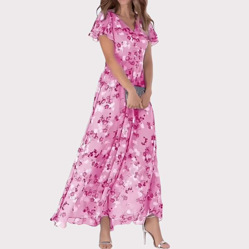 Amara | Floral Flutter Sleeve Maxi Dress Liora Lane Boutique