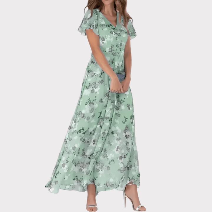 Amara | Floral Flutter Sleeve Maxi Dress Liora Lane Boutique