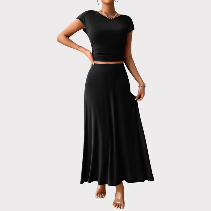 Anastasia | Ruched Crop Top & Flowing Skirt Co-Ord Liora Lane Boutique
