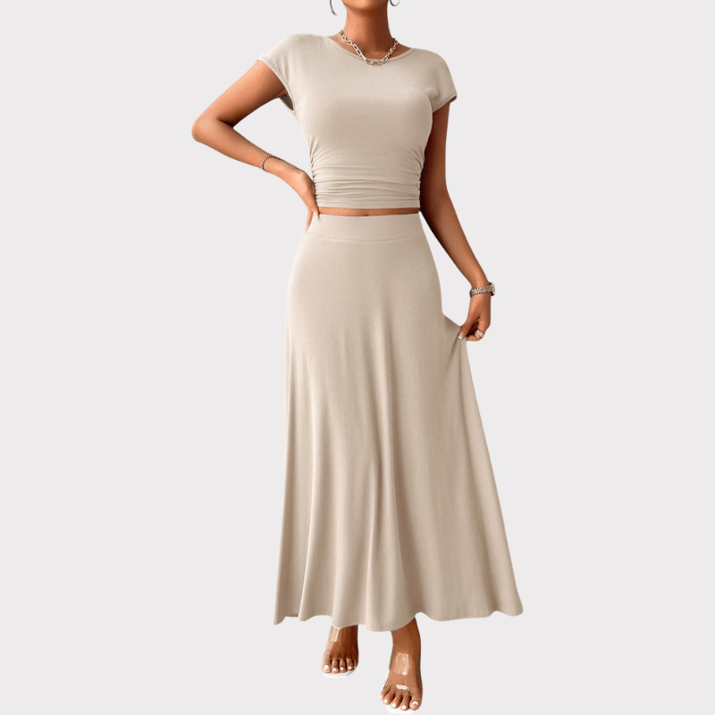 Anastasia | Ruched Crop Top & Flowing Skirt Co-Ord Liora Lane Boutique