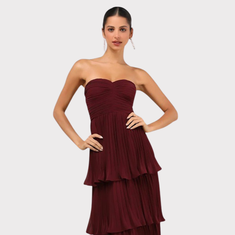 June | Strapless Pleated Tiered Maxi Dress Liora Lane Boutique