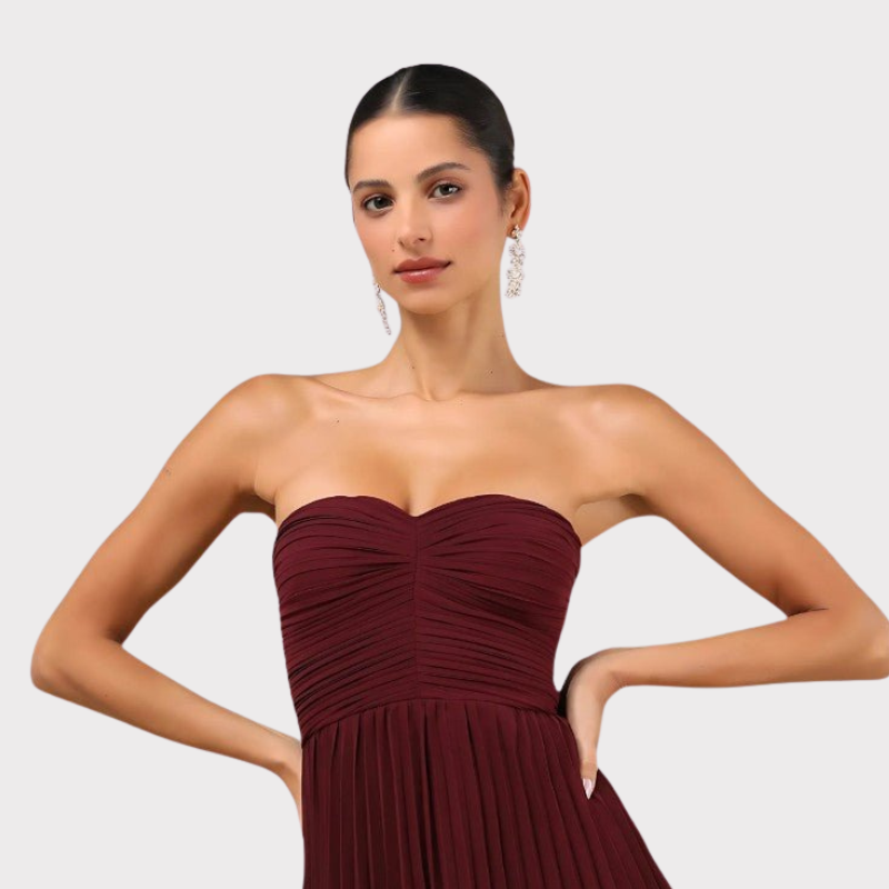 June | Strapless Pleated Tiered Maxi Dress Liora Lane Boutique