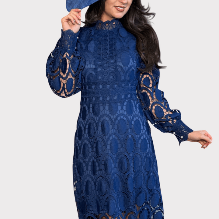 Jovie | Embroidered Lace High-Neck Midi Dress Liora Lane Boutique