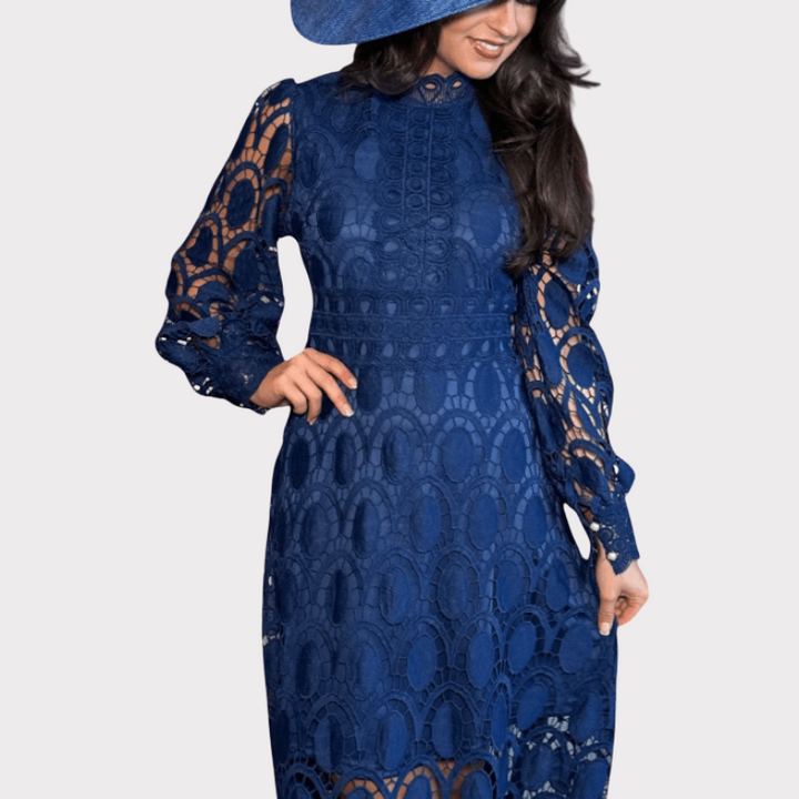 Jovie | Embroidered Lace High-Neck Midi Dress Liora Lane Boutique